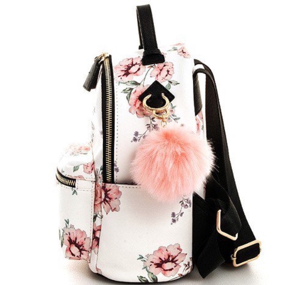 White/Black Floral Mini Bacpack - Picture 3 of 6